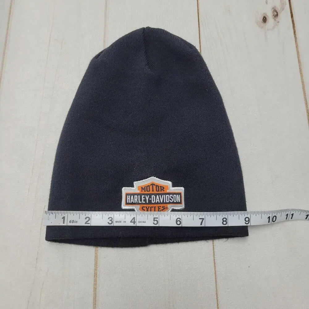 Harley Davidson kids beanie hat pull on black ribbed 4-14 cotton